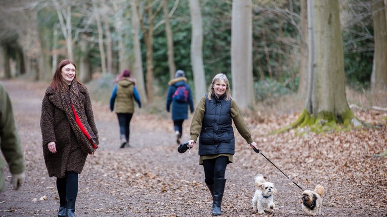 Visitors exploring the estate trails in winter at Cliveden, Buckinghamshire